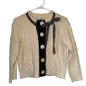 Anthropologie The Reeds Ivory and Black Cable Knit Wool Cardigan size XS